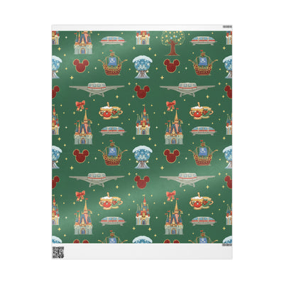 Disney Park Icons Green Holiday Wrapping Paper