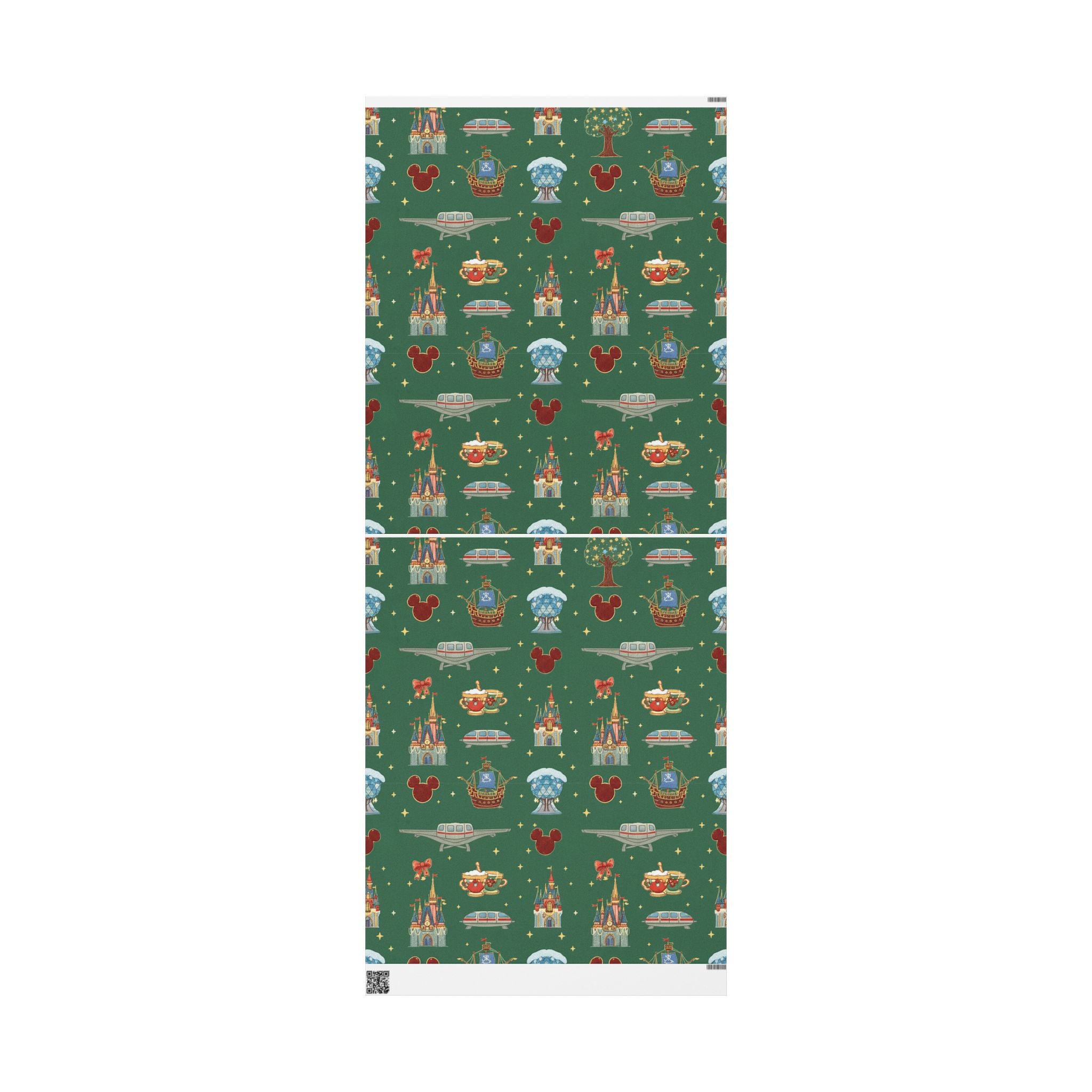 Disney Park Icons Green Holiday Wrapping Paper