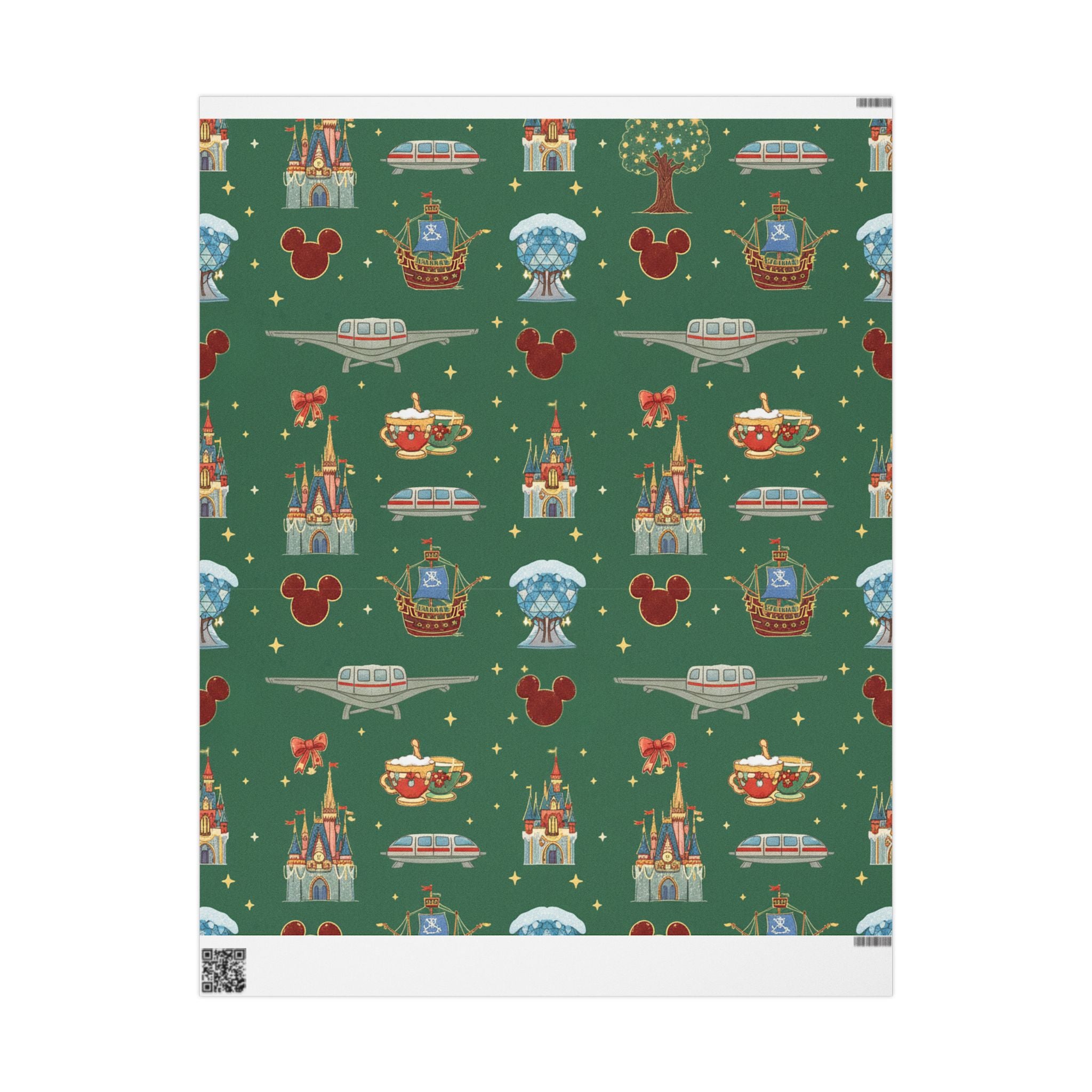 Disney Park Icons Green Holiday Wrapping Paper
