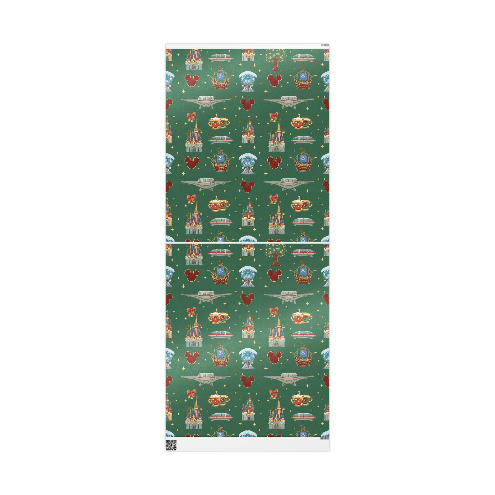 Disney Park Icons Green Holiday Wrapping Paper