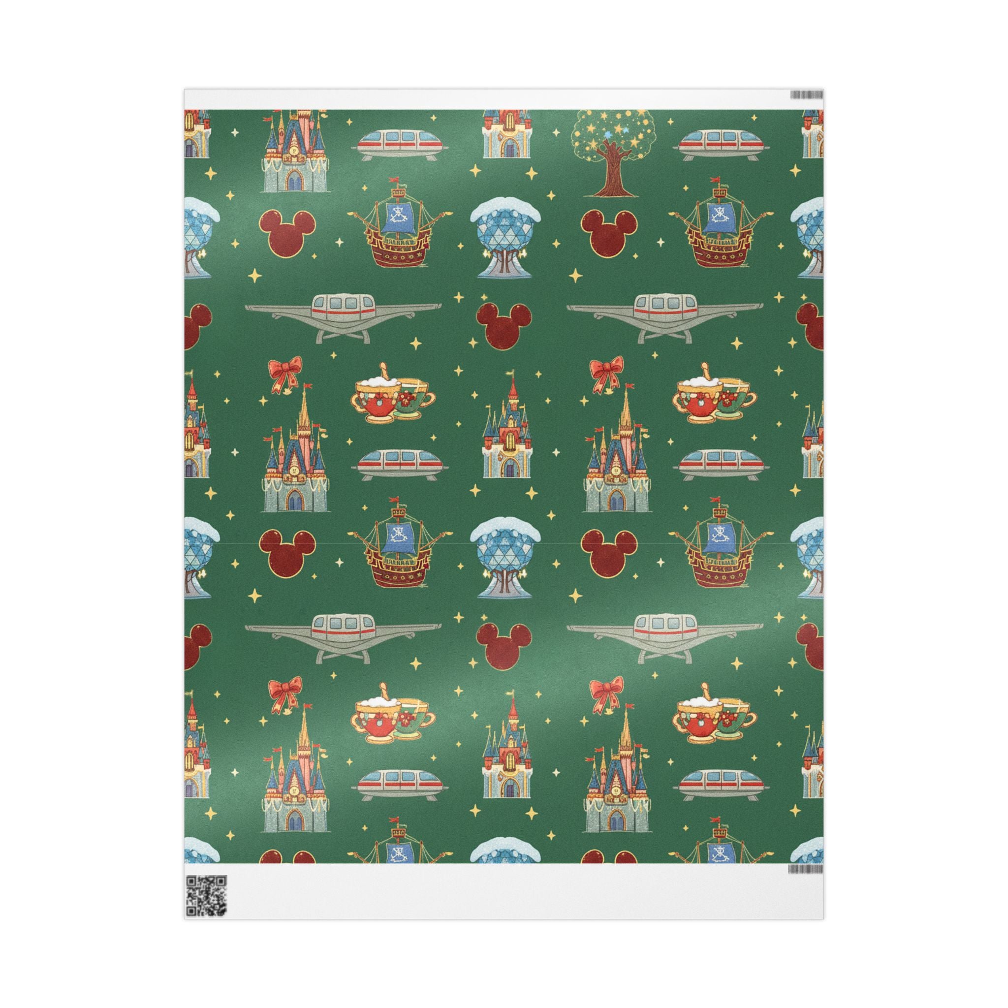 Disney Park Icons Green Holiday Wrapping Paper