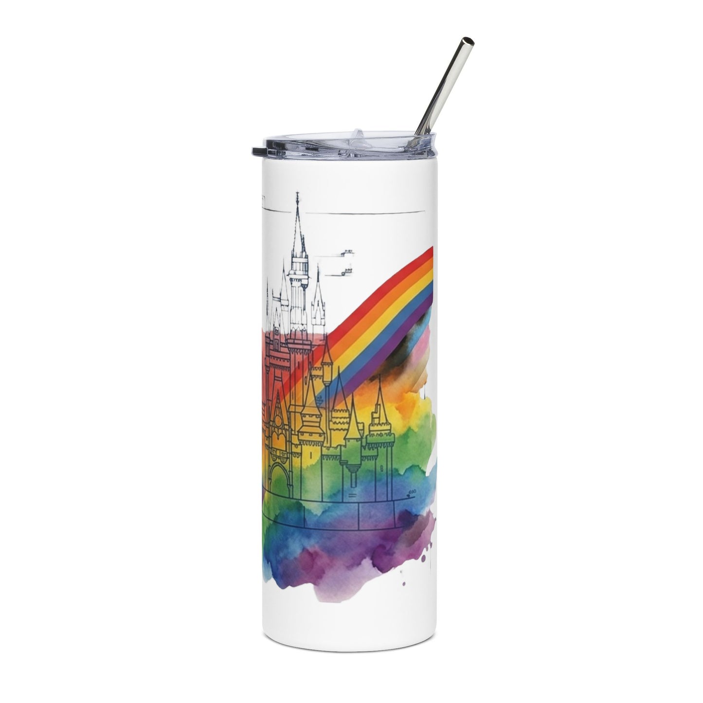 Cinderella Castle Pride 2026 Stainless Steel Tumbler – 20oz Rainbow Disney‑Inspired Drinkware