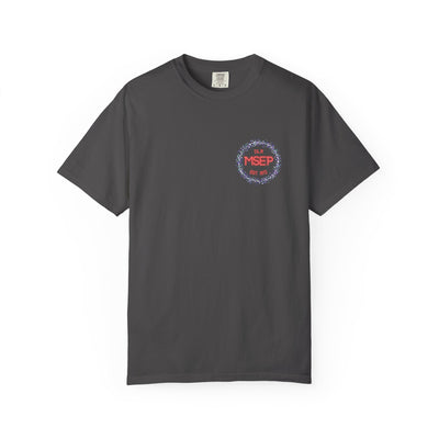 Gray t-shirt with a MSEP logo on the chest against a white background