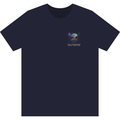 Navy t-shirt with a typhoon lagoon circular logo on a white background
