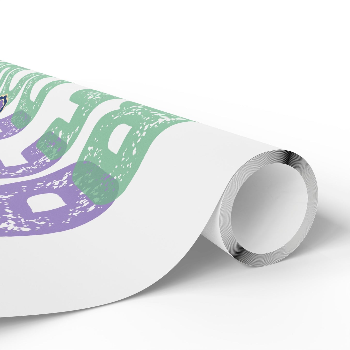 A roll of white vinyl wrap or wallpaper featuring a distressed, stylized graphic in mint green and purple, shown on a clean white background.