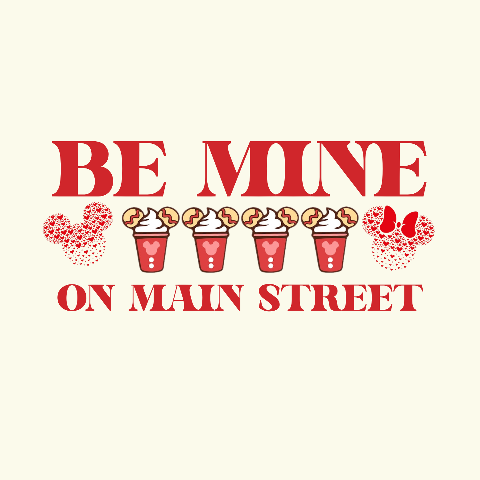 Valentine's Day-themed text with red and pink elements on a beige background