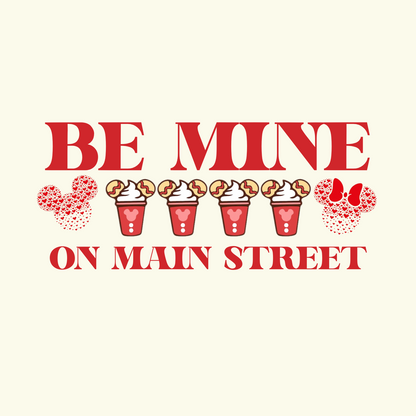 Valentine's Day-themed text with red and pink elements on a beige background