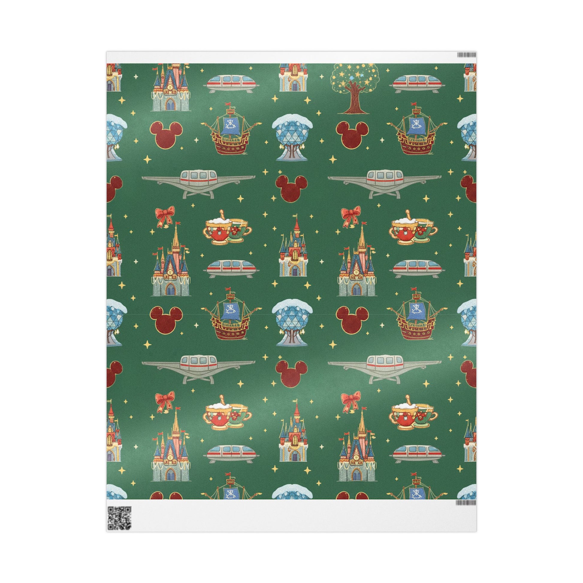 Patterned paper with Disney-themed designs on a green background