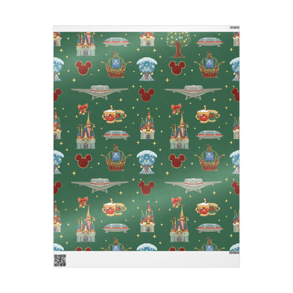 Patterned paper with Disney-themed designs on a green background