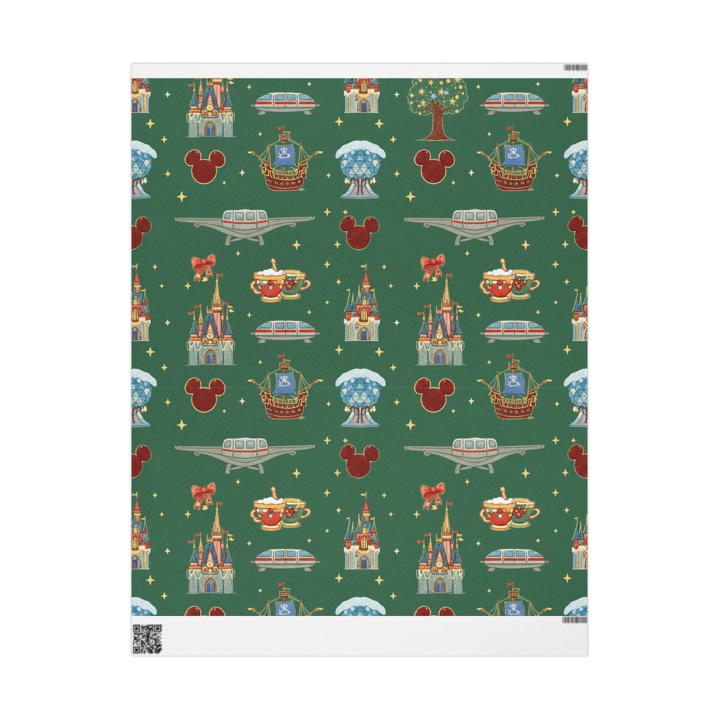 Patterned paper with Disney-themed designs on a green background