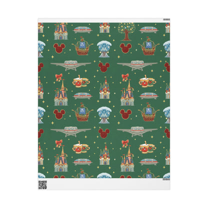 Patterned paper with Disney-themed designs on a green background