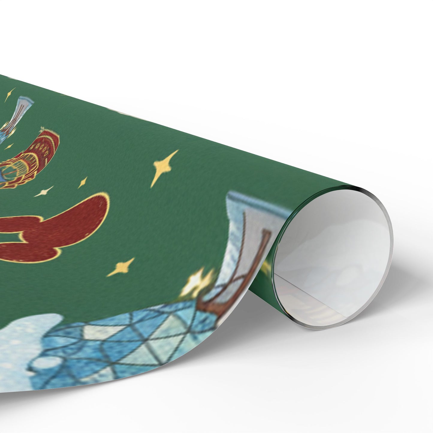 Roll of decorative paper with a colorful design on a white background