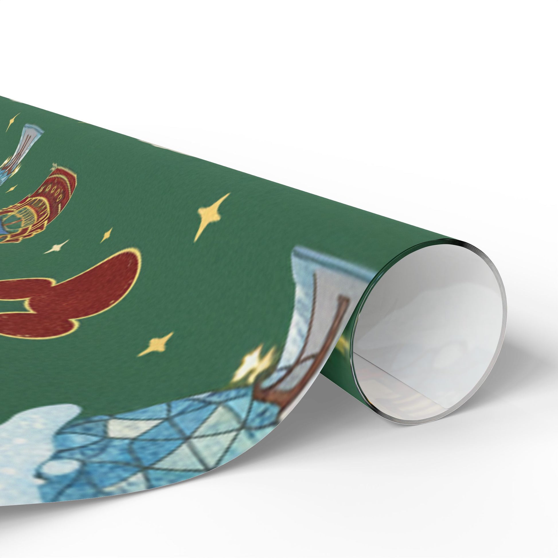 Roll of decorative paper with a colorful design on a white background