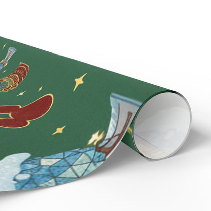 Roll of decorative paper with a colorful design on a white background