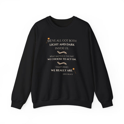 Black sweatshirt with text and quotes on a white background