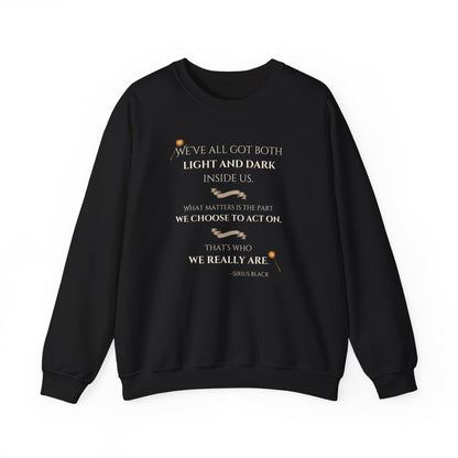 Black sweatshirt with text and quotes on a white background