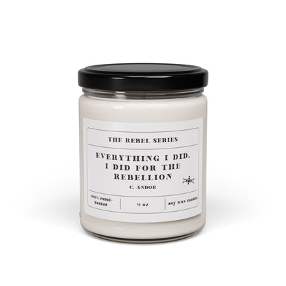 Candle jar with a label on a white background