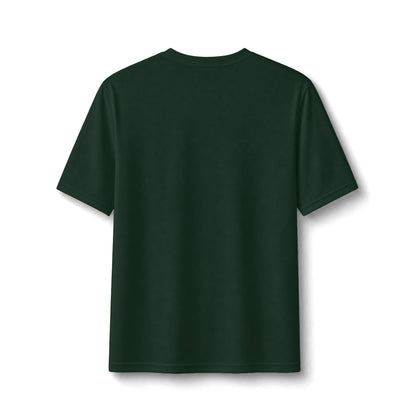 A dark forest green short-sleeve crewneck t-shirt shown from the back, isolated on a white background with a soft drop shadow.