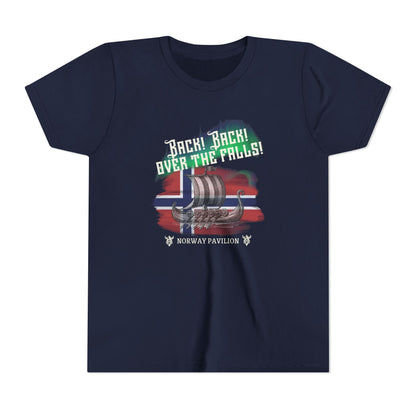 Navy blue t-shirt with a graphic design featuring a ship and text on a white background
